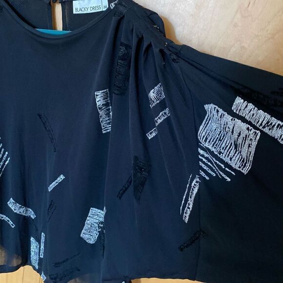 Vintage dance dress shirt black sheer silver sparkle design - Picture 4 of 7